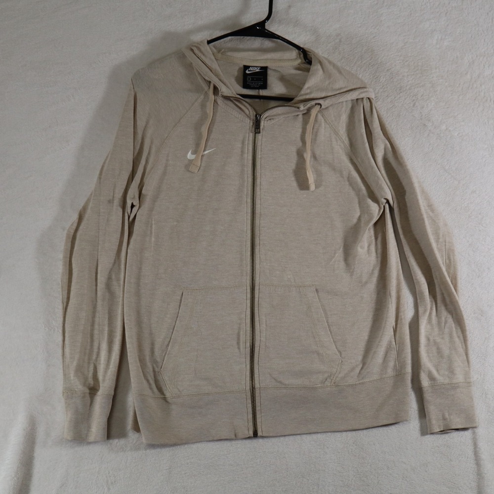 Nike Men's Size L Beige Full‑Zip Hoodie Lightweight Org. Cotton Blend Sweatshirt